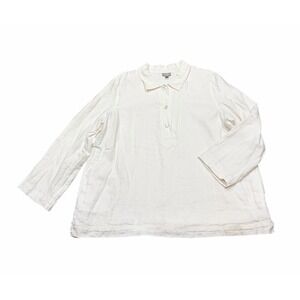 J. Jill Linen Tunic Petite XL White Thick Lagenlook L/S Coastal Linen Gma NWT